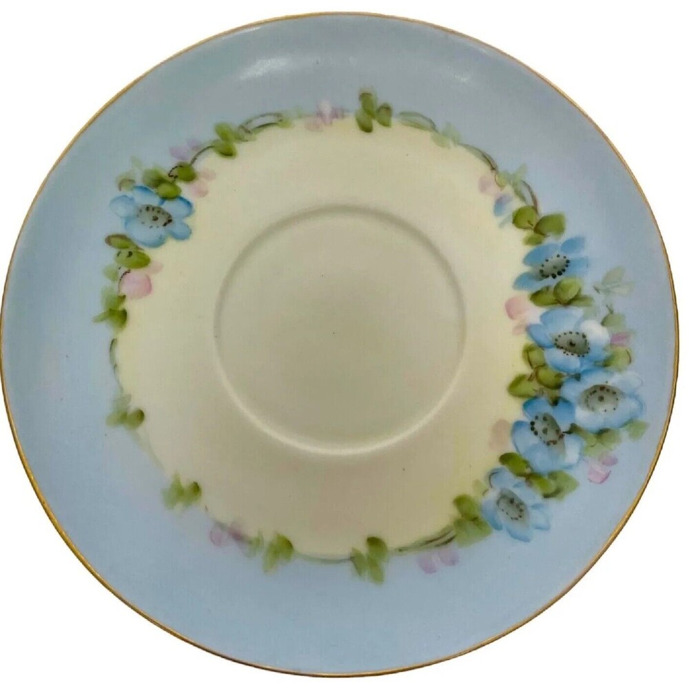 Vintage Tea Cup Saucer Moritz Zdekauer Austria Hand Painted Elegant Blue Floral - Picture 7 of 15